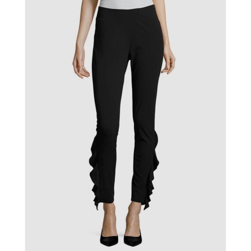 IRO Fholan Black Ruffle Hem Slim Fit Trousers Dress Pants Mid Rise Ankle Size 38
